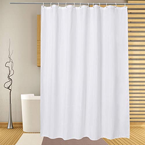 EurCross Extra Long Shower Curtain Liner 72 x 86 inch, White Fabric Shower Curtains for Spa Hotel Bathroom, Water Repellent, Machine Washable, 86 Inches Long - Image 1