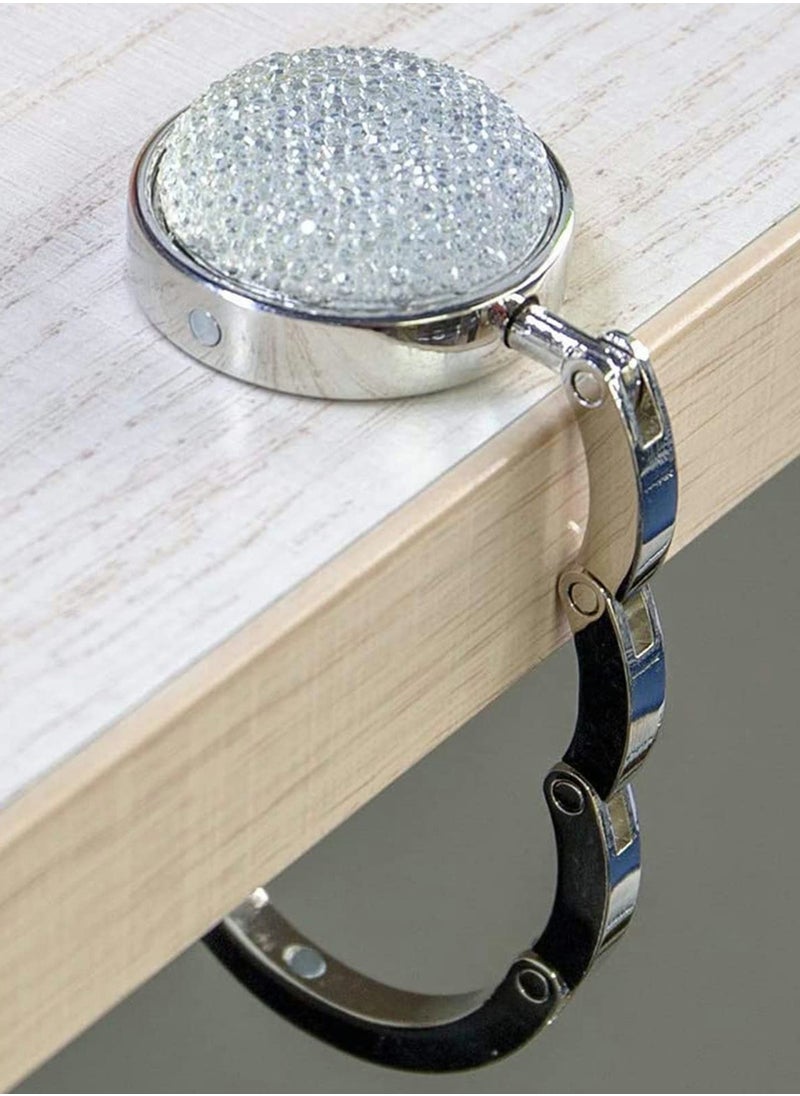 Excefore - Foldable Purse Hook Floding Handbag Hanger Bling Rhinestone Bag Holder for Table Desk 3 PCS(White Pink Blue) - Image 1