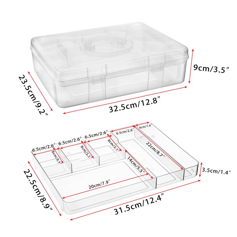 BTSKY 2-Tier Cute Bear Storage Box with Removable Divided Tray Portable Clear Plastic Art Craft Supply Organizer Stackable Home Office Supplies Storage Container for Pens Notes A4 papers etc (Clear) - Image 3