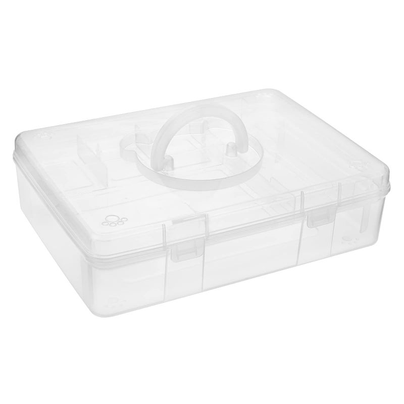 BTSKY 2-Tier Cute Bear Storage Box with Removable Divided Tray Portable Clear Plastic Art Craft Supply Organizer Stackable Home Office Supplies Storage Container for Pens Notes A4 papers etc (Clear) - Image 1