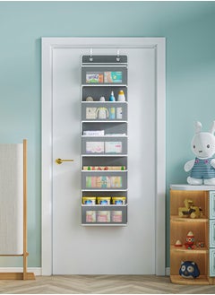 Arabest Over The Door Storage Organizer with Mesh Perspective Window, Foldable Wall Mount Hanging Organizer for Bedroom Nursery Pantry Closet Dorm,Baby Storage-Grey  - Image 1