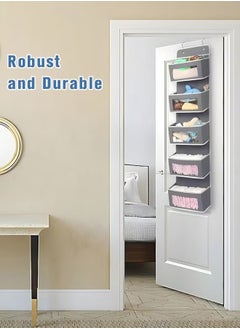 Arabest Over The Door Storage Organizer with Mesh Perspective Window, Foldable Wall Mount Hanging Organizer for Bedroom Nursery Pantry Closet Dorm,Baby Storage-Grey  - Image 3