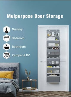 Arabest Over The Door Storage Organizer with Mesh Perspective Window, Foldable Wall Mount Hanging Organizer for Bedroom Nursery Pantry Closet Dorm,Baby Storage-Grey  - Image 2