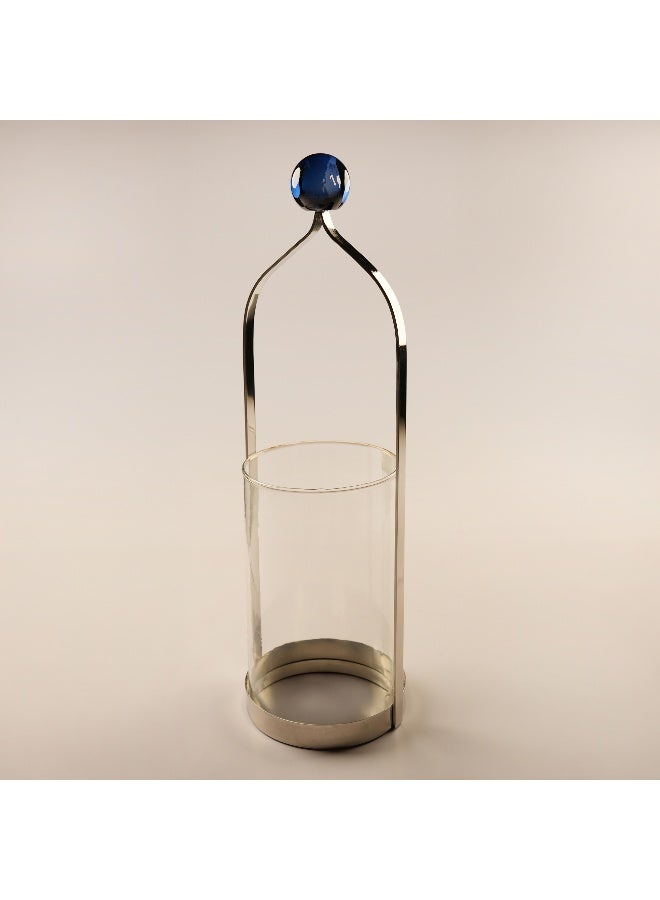 Homez Stainless Steel Candle Holder Yaqut Collection, Silver 17*16.5*55Cm - Image 1