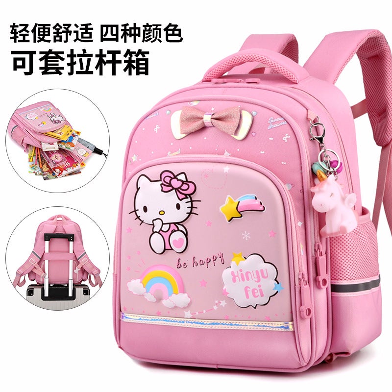 Trolley School Bag For Grades 1-6, Weight-Reducing And Spine-Protecting Children'S Backpack, Water-Resistant Geometric Pattern For Girls - Image 2