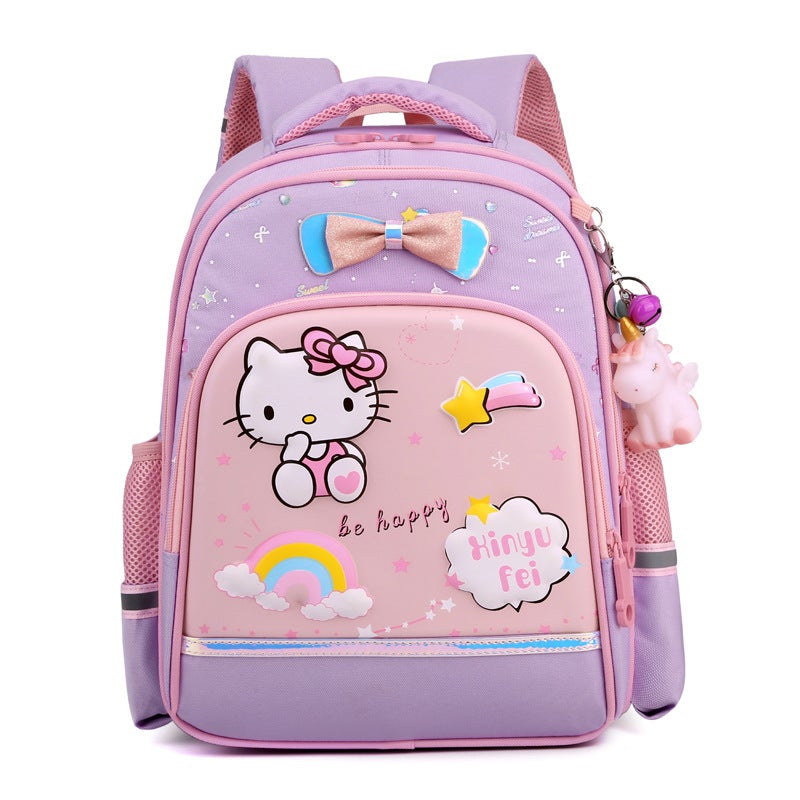 Trolley School Bag For Grades 1-6, Weight-Reducing And Spine-Protecting Children'S Backpack, Water-Resistant Geometric Pattern For Girls - Image 1