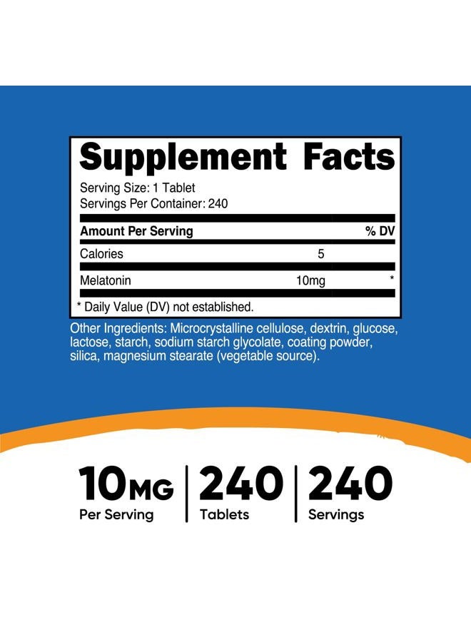 Nutricost ميلاتونين 10 ملغ، 240 قرص - 10 ملغ لكل حصة، غير معدّل وراثيًا، خالي من الغلوتين - Image 2