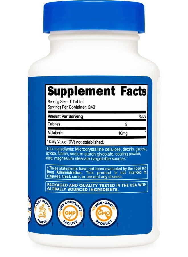 Nutricost ميلاتونين 10 ملغ، 240 قرص - 10 ملغ لكل حصة، غير معدّل وراثيًا، خالي من الغلوتين - Image 5