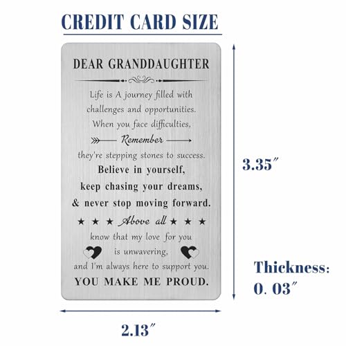 DGXMD Gifts for Granddaughter – Engraved Metal Granddaughter Card – Granddaughters Birthday Graduation Card Gift from Grandma Grandpa - Image 5