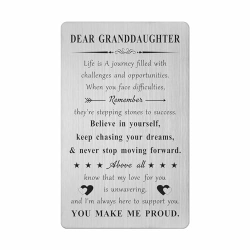 DGXMD Gifts for Granddaughter – Engraved Metal Granddaughter Card – Granddaughters Birthday Graduation Card Gift from Grandma Grandpa - Image 1