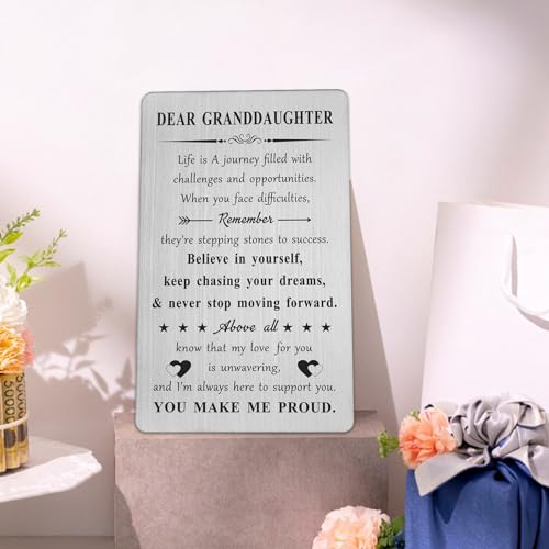 DGXMD Gifts for Granddaughter – Engraved Metal Granddaughter Card – Granddaughters Birthday Graduation Card Gift from Grandma Grandpa - Image 4