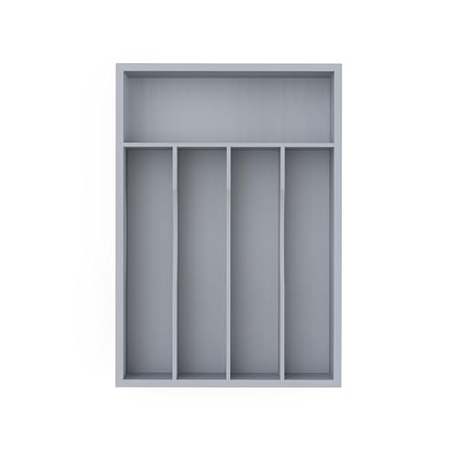 BEKVEM Silverware Organizer, Bamboo Kitchen Drawer Organizer, Utensil Holder, Cutlery Tray & Spoon Flatware Storage with Grooved Drawer Dividers(Grey, 9.5''W x 13.5''D) - Image 1