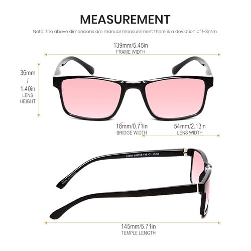 Calabria FL41 Pink Tinted Reading Glasses Black200 Lenses Full Rim Eyeglasses for Men Women Eyewear for Light Sensitivity Outdoors Photophobia Vision Reading Glasses - Image 5