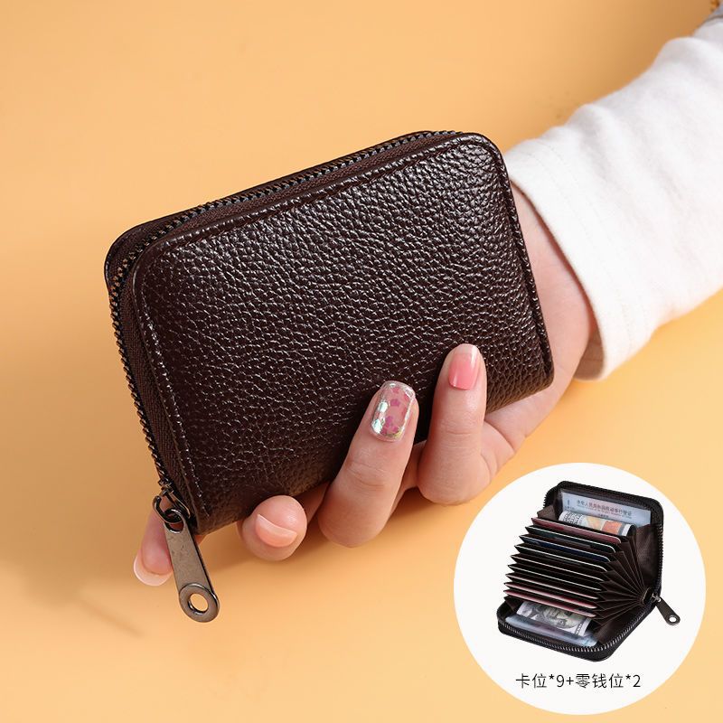 New Short Card Bag Womens Fashionable Multi-Card Card Bag Anti-Magnetic Mini Coin Purse Ultra-Thin Small Card Bag Wallet One Coffee 9 cards [30% choice]] 