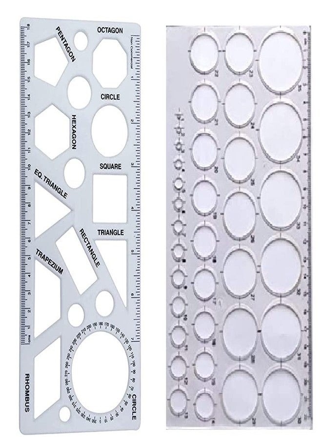 FIRST CLICK Stencil for Shapes Making Size - LENGTH-24 cm Width-9.8 cm And Art Circle Master with 35 Circles (White, Size: Length- 23.5 cm & Breadth- 11.5 cm) - Image 1