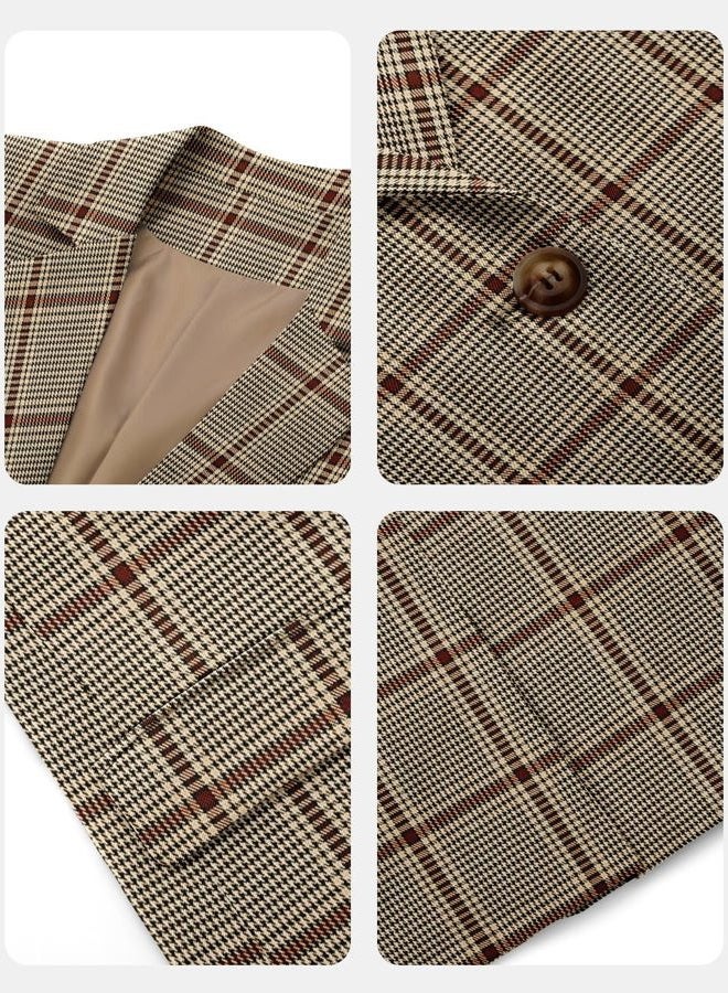 CRAZY GRID Women Business Casual Blazer Jacket Long Sleeve Fashion Blazer Ladies Buttons Work Professional Suit Jacket Plus Size 3XL Brown Plaid - Image 5