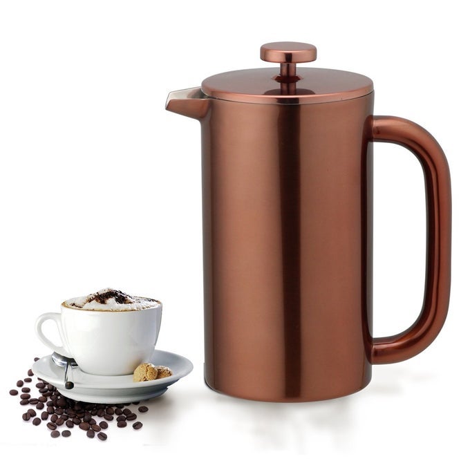 8CUP DOUBLE WALL INSULATED STAINLESS STEEL FRENCH COFFEE PRESS 32OUNCE DURABLE COFFEE TEA MAKER WITH STAINLESS STEEL PLUNGER COPPER