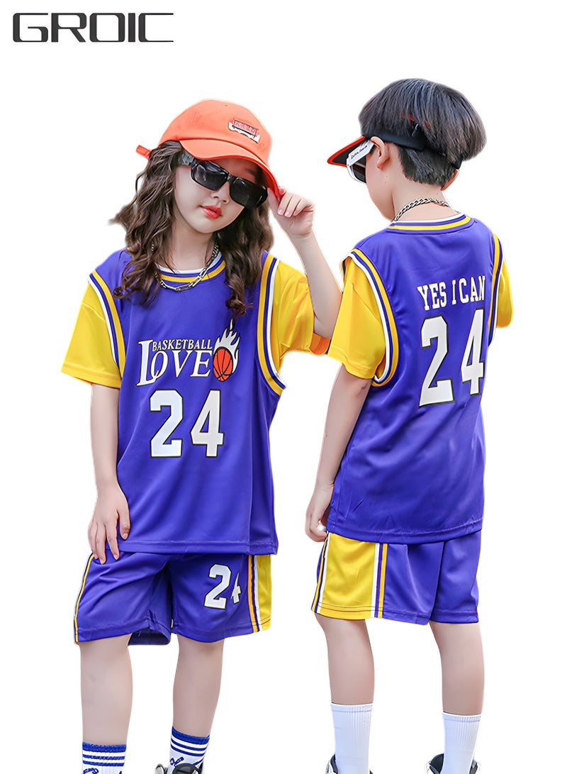 GROIC Children's Jersey #24 Basketball Jersey, Sportswear Universal Sleeveless T-Shirt Shorts Jersey Set,Sports Suits Top+Shorts Set Kids Tracksuits  - Image 1