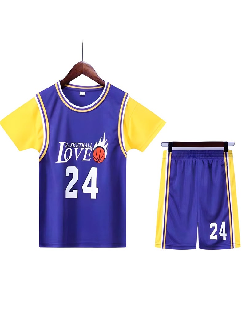 GROIC Children's Jersey #24 Basketball Jersey, Sportswear Universal Sleeveless T-Shirt Shorts Jersey Set,Sports Suits Top+Shorts Set Kids Tracksuits  - Image 2