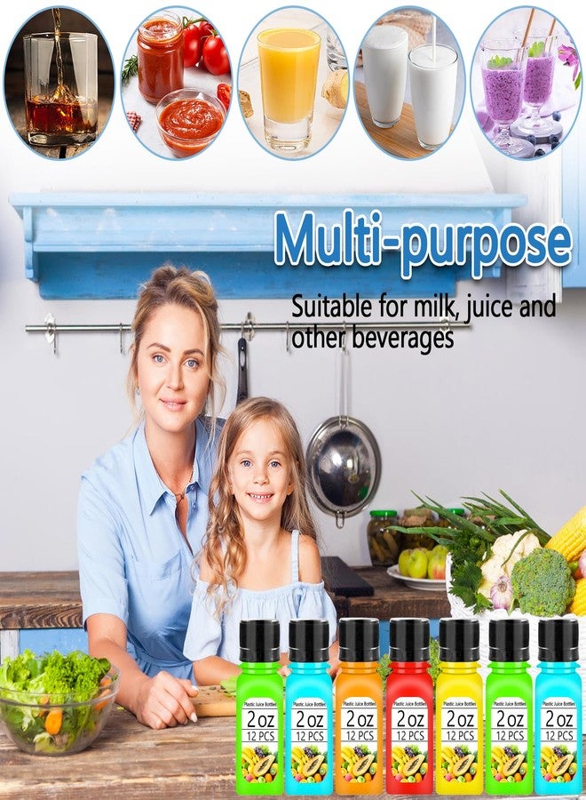 Haawooky 12 Pcs 2oz Small Shot Bottles with Black Caps,Plastic Ginger Shots Containers with 4 Funnels,Clear Empty Plastic Juice Bottles for Juice, Milk and Other Beverages - Image 5