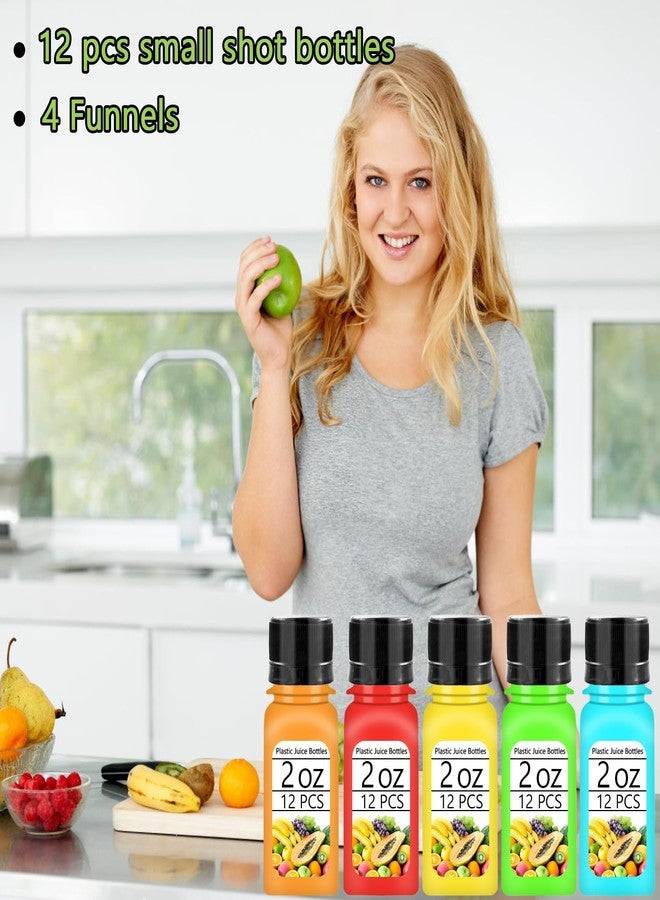 Haawooky 12 Pcs 2oz Small Shot Bottles with Black Caps,Plastic Ginger Shots Containers with 4 Funnels,Clear Empty Plastic Juice Bottles for Juice, Milk and Other Beverages - Image 4