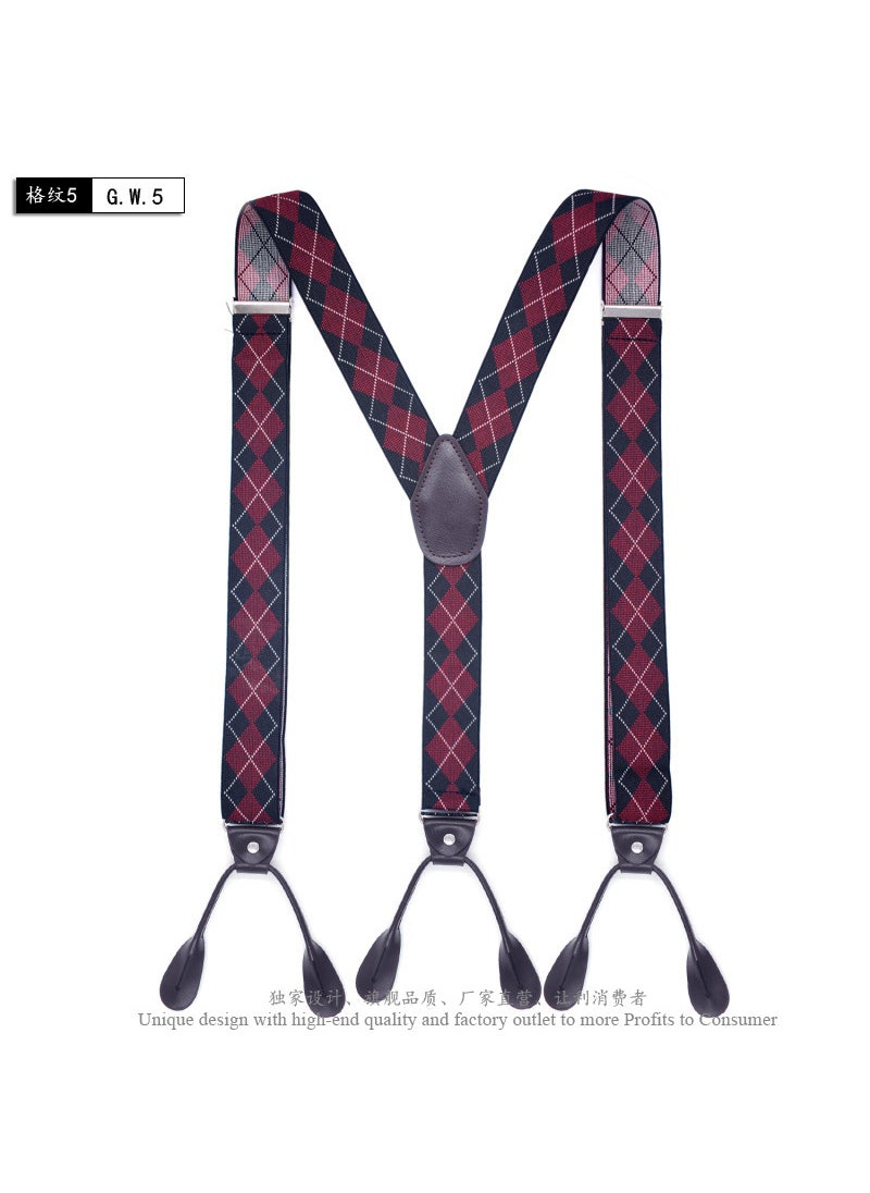Generic British Style Button Suspenders 3.5cm Wide Plaid 5 Black and Red Plaid +120cm 