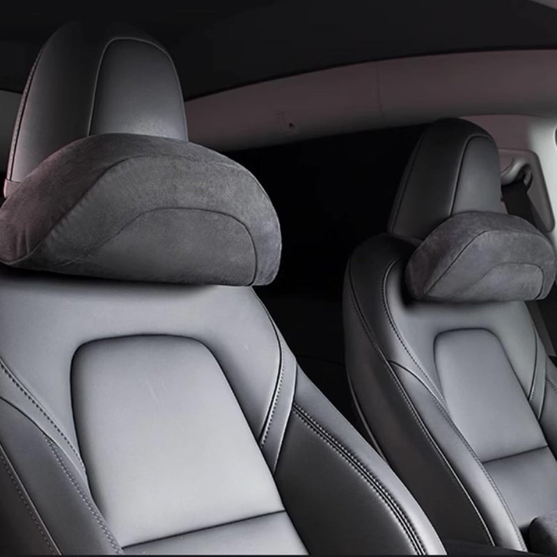 Nappa Leather Headrest Pillow 2 Packs for Tesla Neck Pillow Uniquely Designed for Tesla Model Y/3 Neck Support Cushion (White Neck Pillow + Lumbar Support Pillow) - Image 1