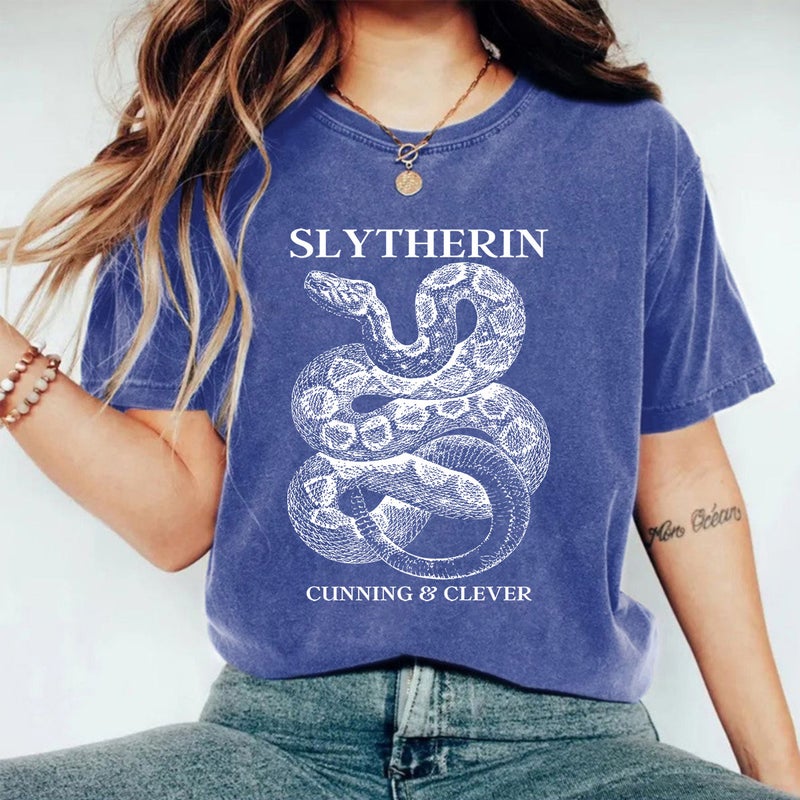 Women'S Summer American Retro Street Slytherin Snake Print Cotton Washed Old T-Shirt For Men And Women - Image 4