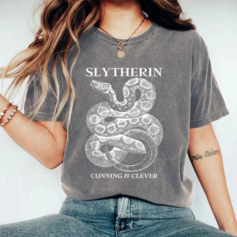 Women'S Summer American Retro Street Slytherin Snake Print Cotton Washed Old T-Shirt For Men And Women - Image 2