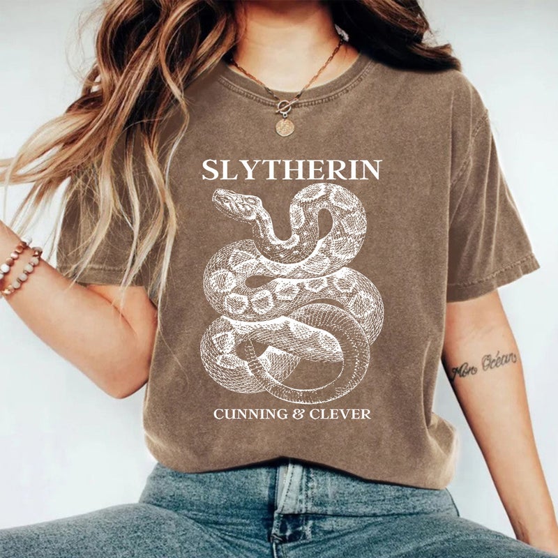 Women'S Summer American Retro Street Slytherin Snake Print Cotton Washed Old T-Shirt For Men And Women - Image 3