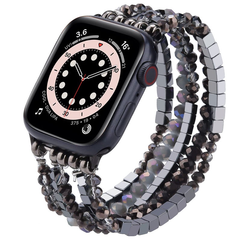 MOFREE Handmade Beaded Bracelet Compatible with Apple Watch 38–45mm, Women’s Fashion Elastic Strap for iWatch Series SE/9–1 - Image 1