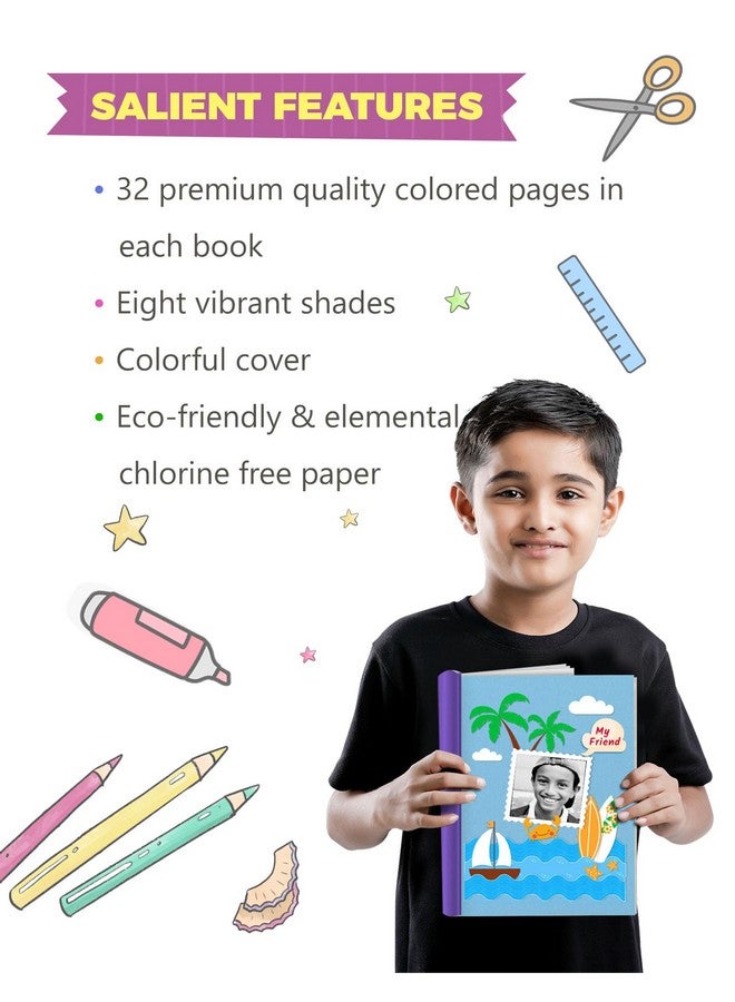 TARGET PUBLICATIONS Scrapbook for Kids | Soft Bound | A4 Size Approx | 32 Multi Colour Pages | Unruled Colorful Paper Sheets for Projects, School, DIY Art and Craft | Scrapbook Ideas | 28 x 21.5 cm | 120 GSM | Pack of 3 - Image 2