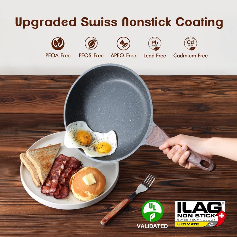 SENSARTE Nonstick Frying Pan Skillets, Swiss Granite Coating Omelette Pans, Healthy Cookware Chef's Pan, Free of Intentionally Added PFOA (8+12.5 Inch) - Image 2