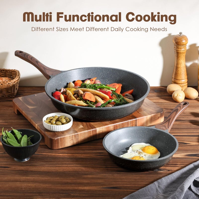 SENSARTE Nonstick Frying Pan Skillets, Swiss Granite Coating Omelette Pans, Healthy Cookware Chef's Pan, Free of Intentionally Added PFOA (8+12.5 Inch) - Image 5