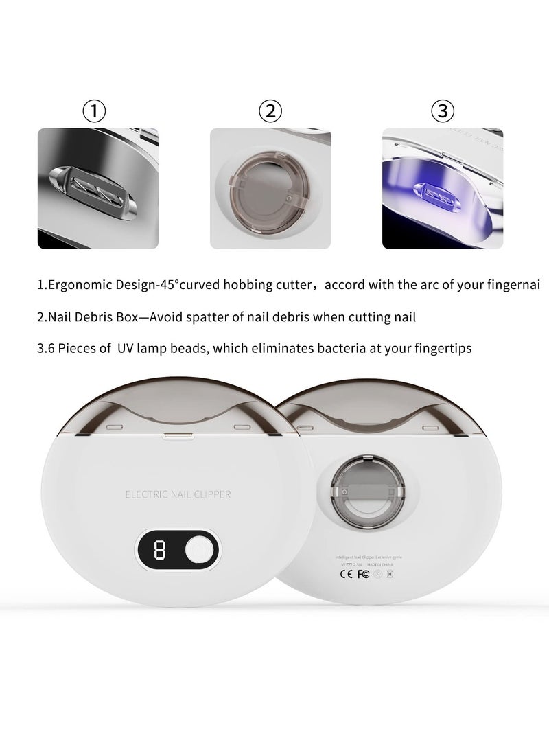 Zikra Automatic Nail Clipper, Electric Nail Clippers Automatic Safety Fingernail Cutter and Filer Rechargeable Nail Trimmer Nail Scissors Gift for for Adults Seniors Infant Baby Kids Men Women (White) - Image 4