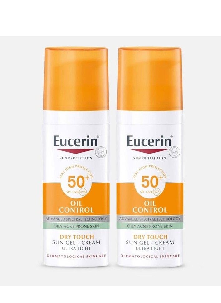 Eucerin Oil Control Dry Touch Sun Gel Facial Cream Ultra Light SPF 50 UVA UVB Sunscreen Protection for Oily Prone Skin 50ml Pack of 2 
