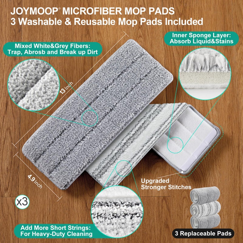 JOYMOOP Mop and Bucket with Wringer Set for Home, Flat Mop and Bucket System, Mops for Floor Cleaning and Wall Cleaner, with 3 Reusable Microfiber Mop Pads - Image 3
