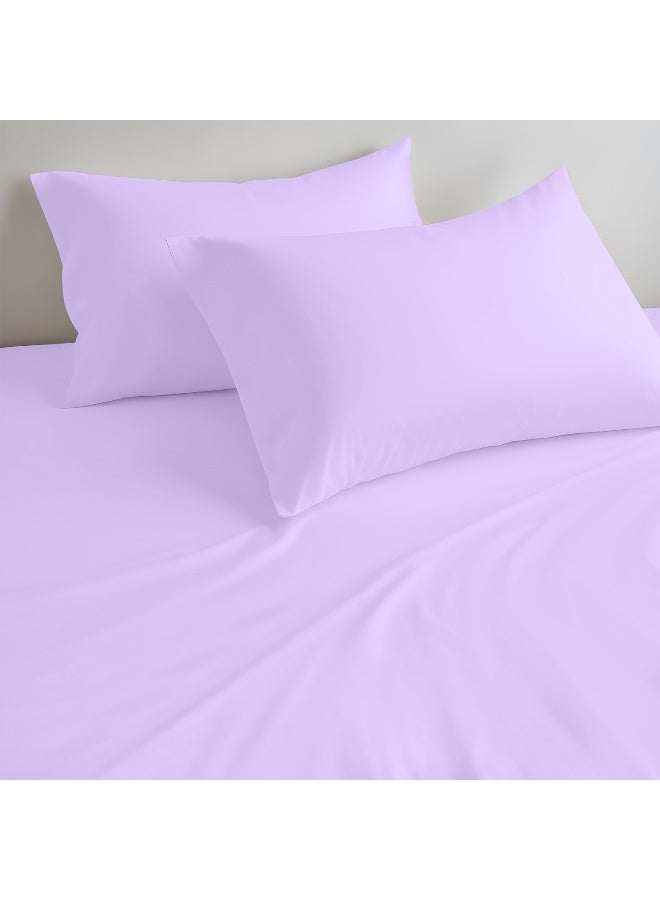 Rest 3-Piece Light Purple Plush 90x200+20cm Fitted Bedsheet Set Includes 1 Deep Pocket Fitted Bedsheet and 2 Pillow Covers, Breathable and Machine Washable  - Image 1