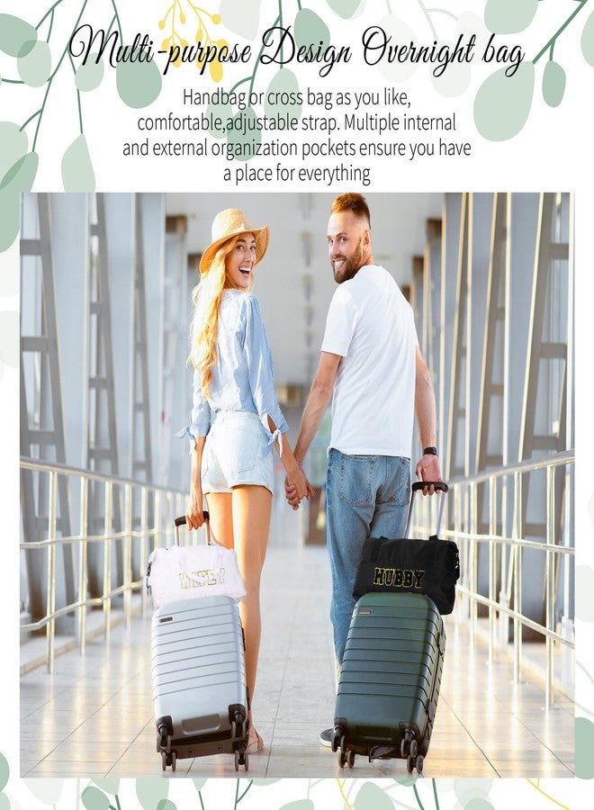 Whaline 2Pcs Wifey Hubby Duffle Bag Set White Black Waterproof Wedding Travel Bag Lightweight Weekender Tote Bag For Bridal Shower Honeymoon Party Organizer Supplies - Image 5