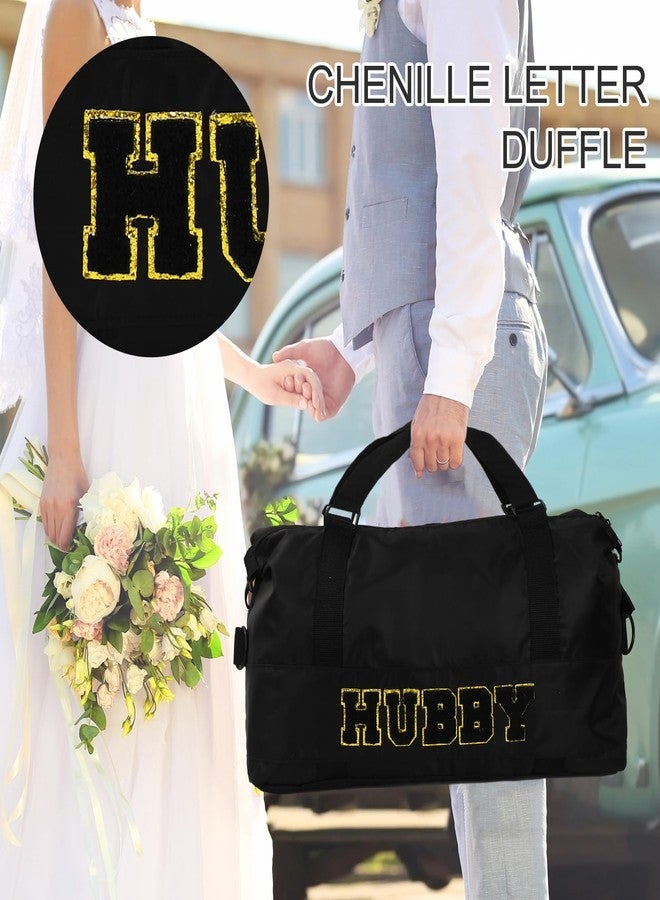 Whaline 2Pcs Wifey Hubby Duffle Bag Set White Black Waterproof Wedding Travel Bag Lightweight Weekender Tote Bag For Bridal Shower Honeymoon Party Organizer Supplies - Image 4