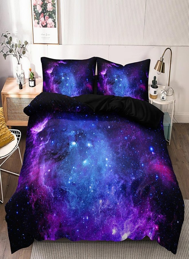 Elnonthy Galaxy Bedding Twin,Galaxy Duvet Cover Set Purple and Black Comforter Covers Girls Romantic Bed Set Decor - Image 1