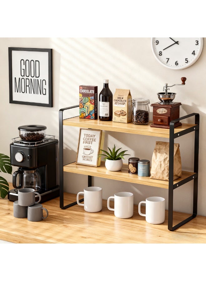 YQbest Desktop Organizer Shelf Office Storage Rack Computer Desk Bookshelf Adjustable Display Shelf for Office Supplies (Black) - Image 1