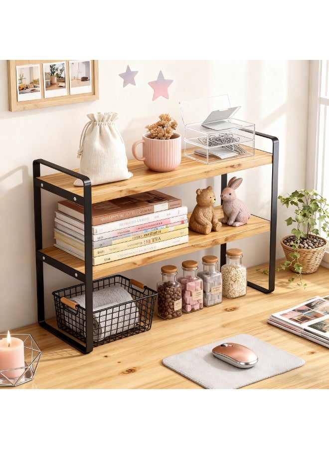 YQbest Desktop Organizer Shelf Office Storage Rack Computer Desk Bookshelf Adjustable Display Shelf for Office Supplies (Black) - Image 2