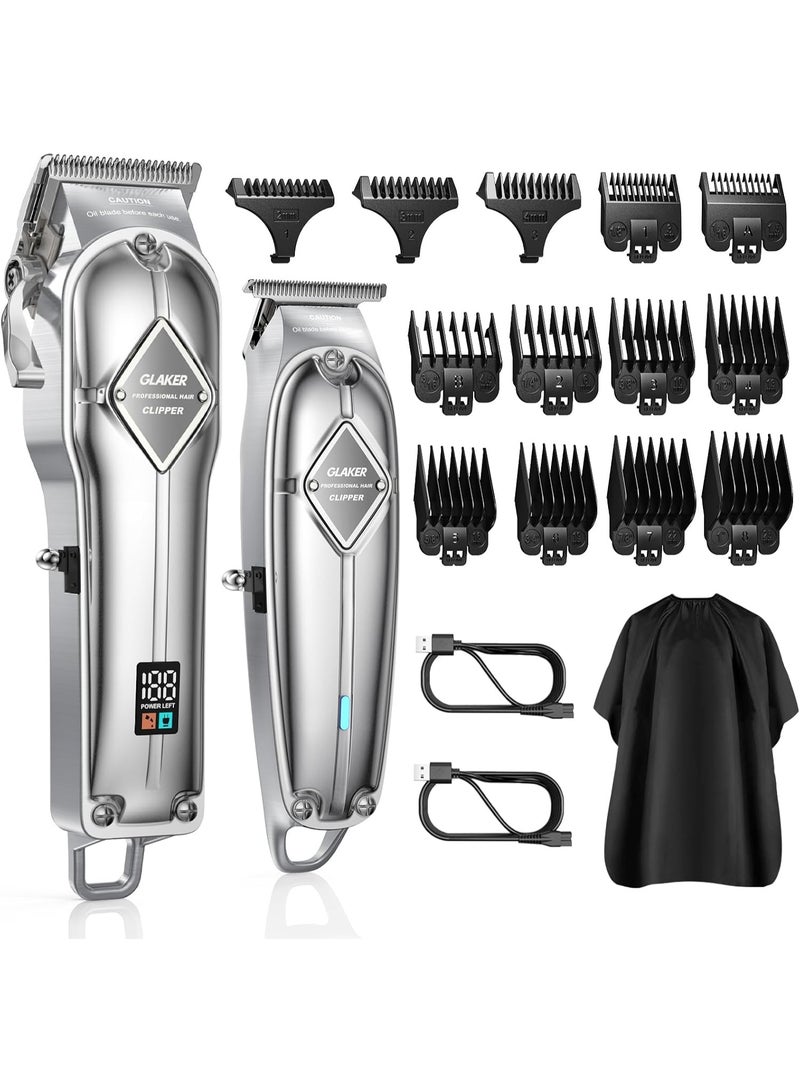 GLAKER Professional Hair Clippers for Men K11S + 13F, Cordless Clipper & Trimmer Set, Complete Barber Kit for Hair & Beard Grooming, Fade & Blending Kit, Silver - Image 1