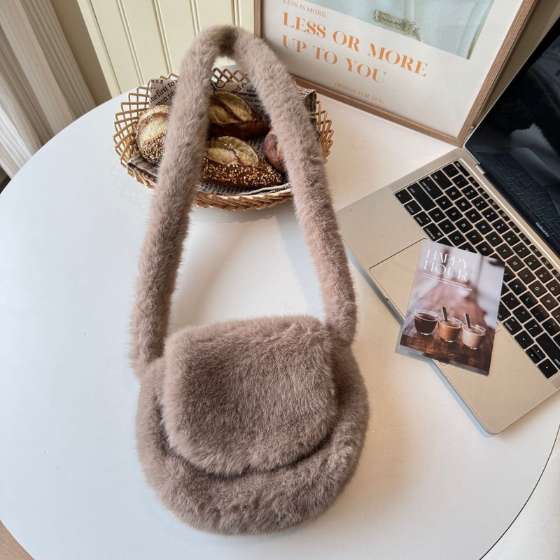 All-Match Solid Color Small Bag Korean-Style Plush Leopard Bag Shoulder Crossbody Retro Women'S Bag Instagram Ins - Image 1