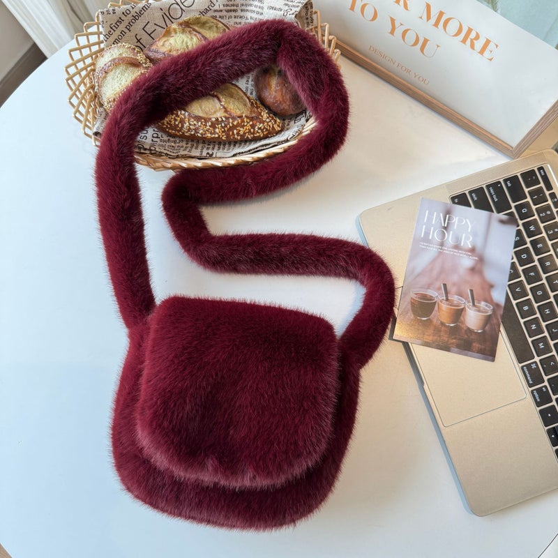 All-Match Solid Color Small Bag Korean-Style Plush Leopard Bag Shoulder Crossbody Retro Women'S Bag Instagram Ins - Image 4