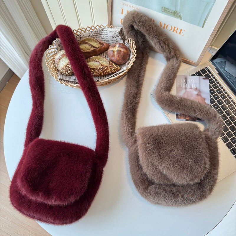 All-Match Solid Color Small Bag Korean-Style Plush Leopard Bag Shoulder Crossbody Retro Women'S Bag Instagram Ins - Image 2