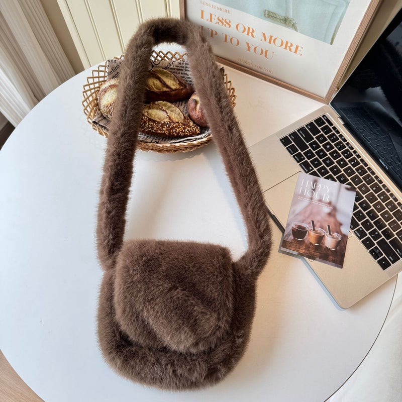 All-Match Solid Color Small Bag Korean-Style Plush Leopard Bag Shoulder Crossbody Retro Women'S Bag Instagram Ins - Image 3