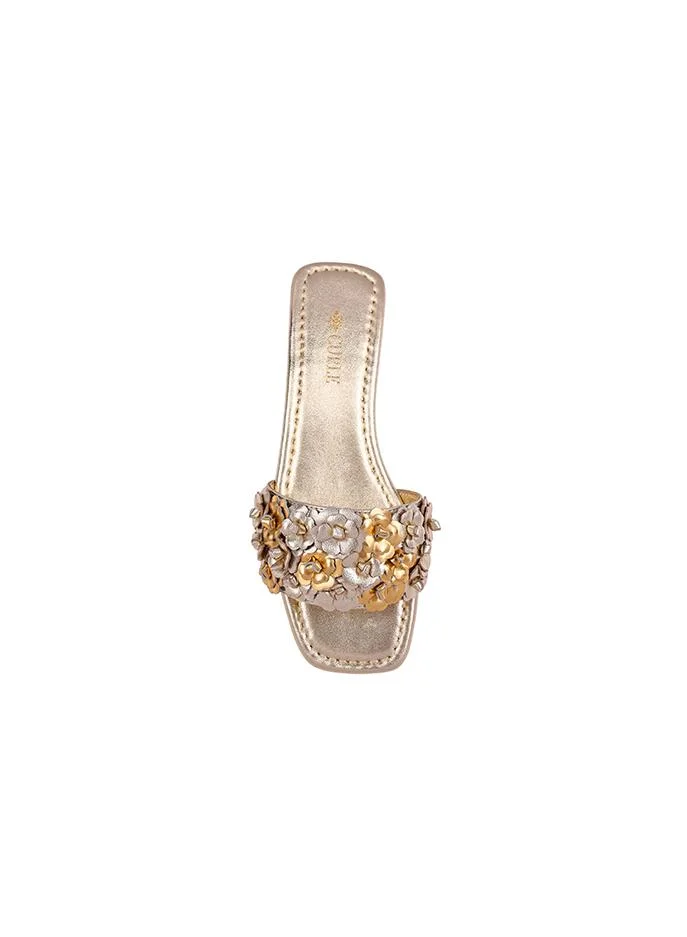 Cuple Pewter Cuple Floral Embellished Flat Slides for Women | Best Price UAE