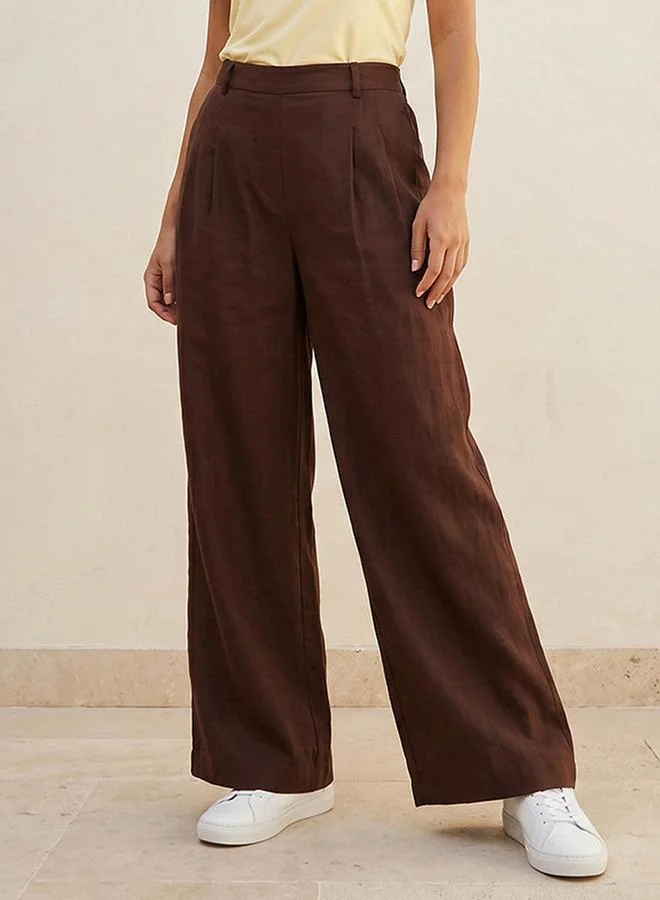 Splash FAV Flexi Waist Linen Blend Wide Leg Trousers